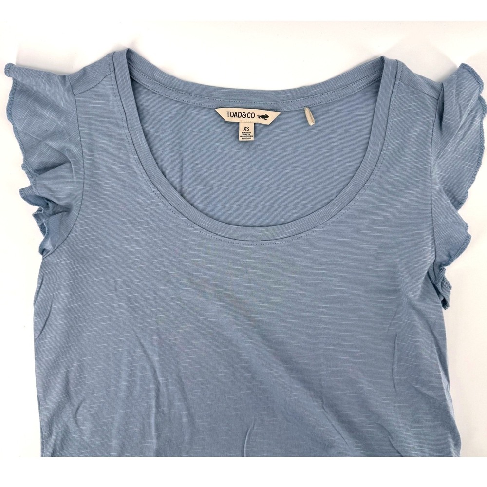 Toad&Co Ruffle Cap Short Sleev Top XS Light Blue Organic Cotton Tencel Slub Knit